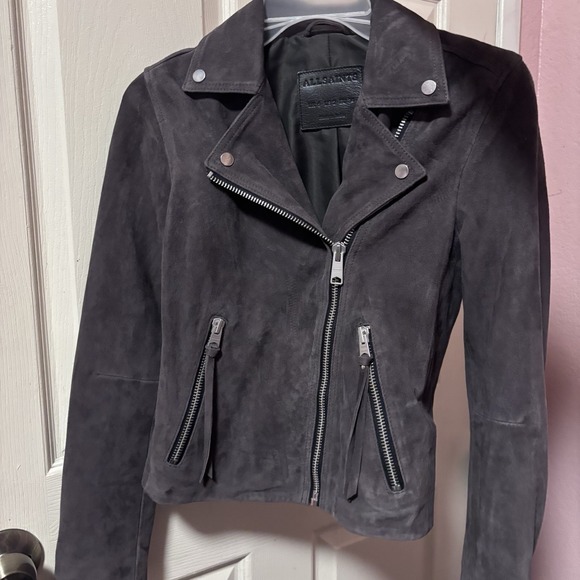 ALLSAINTS Jackets & Blazers - WOMENS ALLSAINTS BIKER JACKET SUEDE DALBY SLATE GREY SIZE 2 motto style